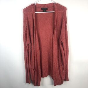 Tahari open cardigan coral long sleeve pockets M